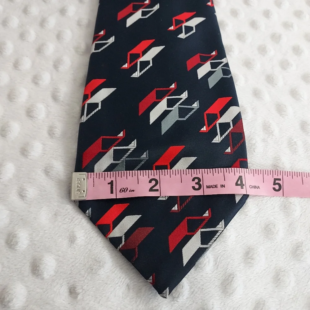 Vintage Jean Claude Vidal Tie 100% Silk Print Necktie Navy Red White Americana